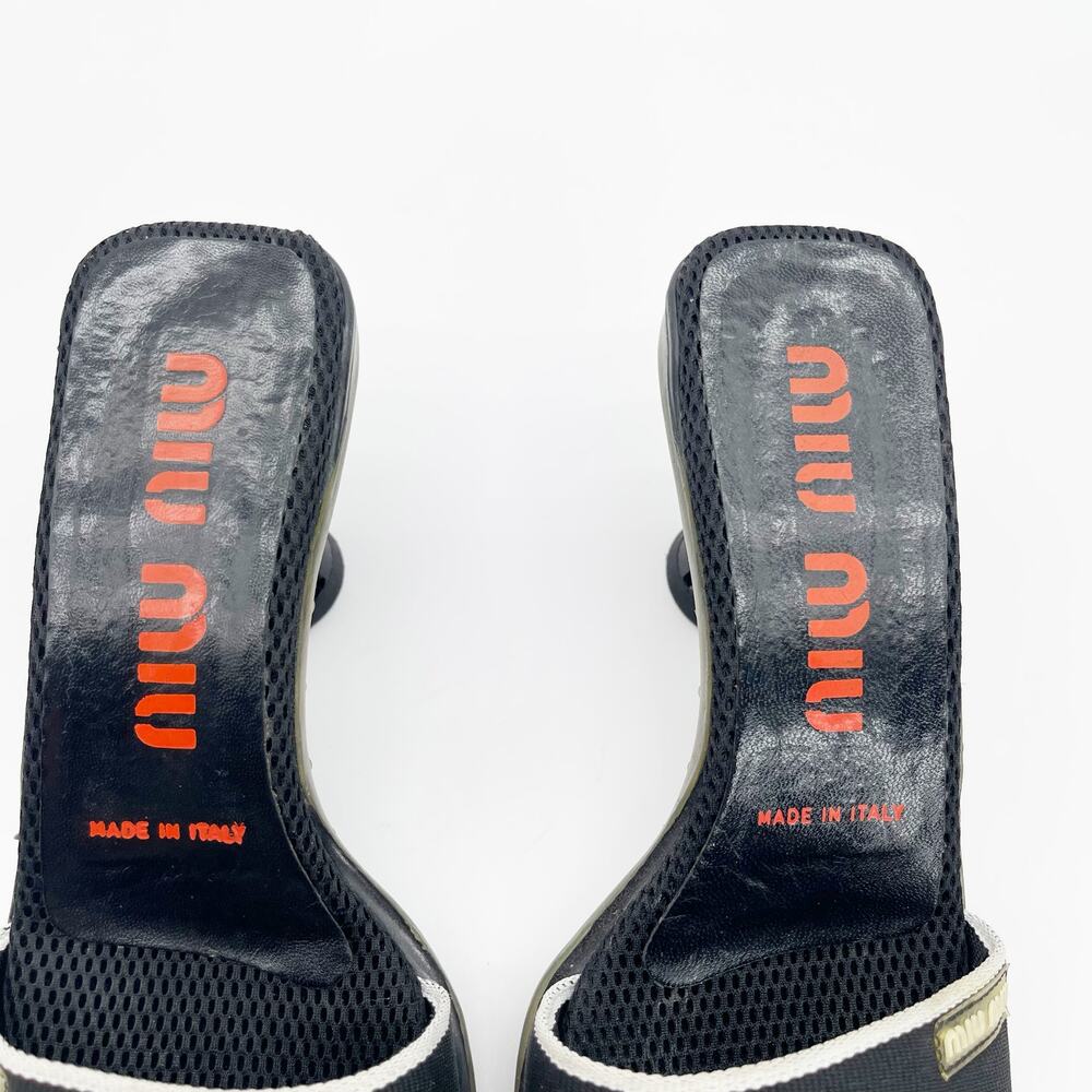 Miu Miu 90s y2k Black Mesh Logo Bubble Sole Kitten Heel Mules Slides IT 36.5 - Picture 9 of 12